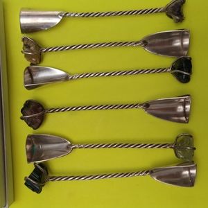 6PC STERLING SILVER VINTAGE MARTINI STIRRERS WITH SEMI PRECIOUS STONES